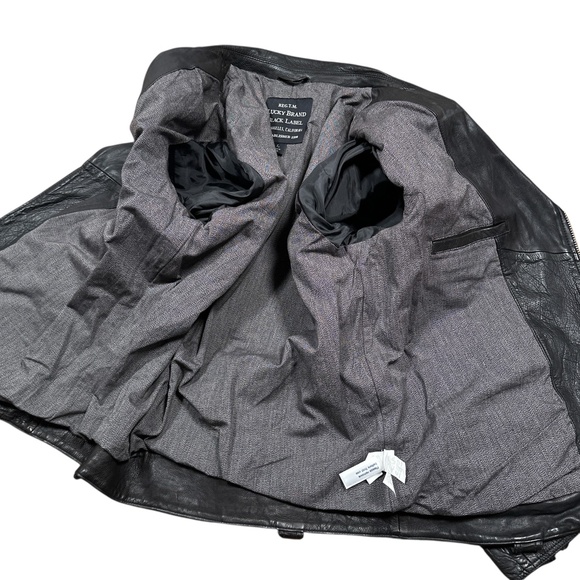 Lucky Brand Black Label Titan Slim Leather Moto Brando Jacket Black Mens Large - Picture 7 of 12